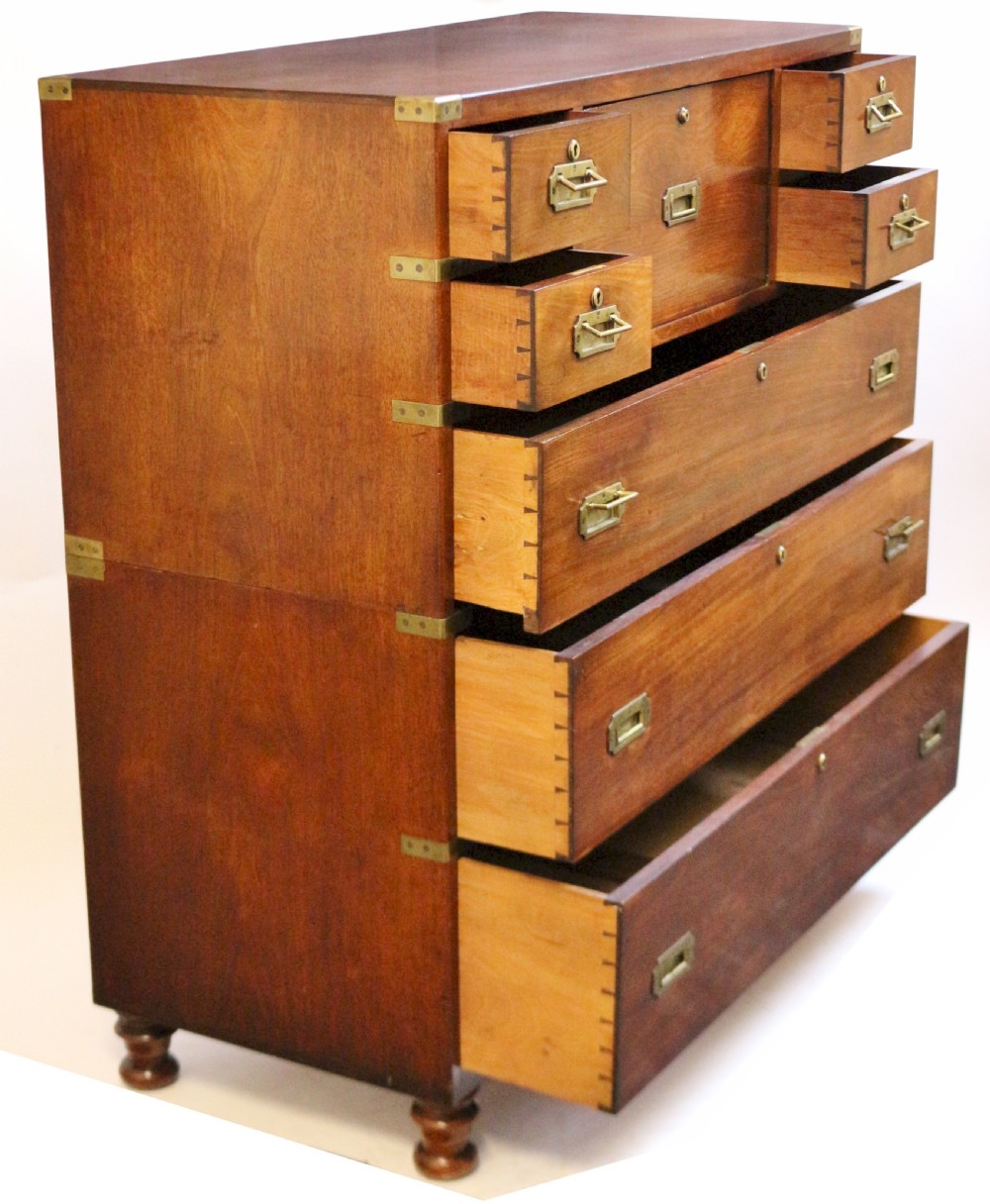 Victorian Mahogany 2 Part Brass Bound Military Chest with Secretaire View III