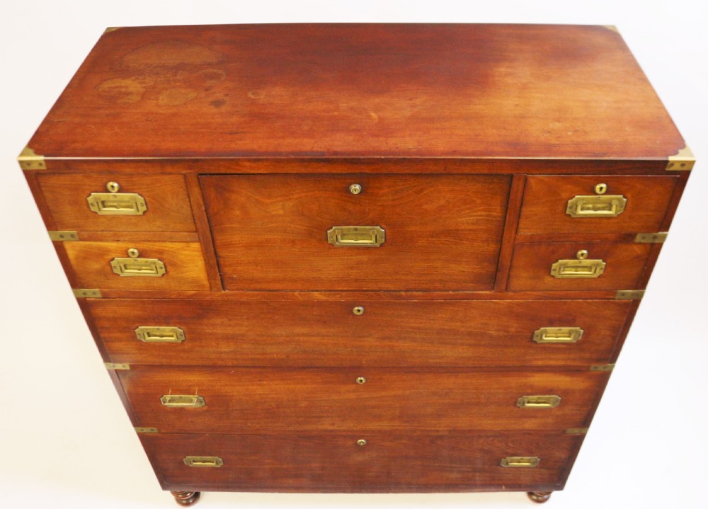 Victorian Mahogany 2 Part Brass Bound Military Chest with Secretaire View V