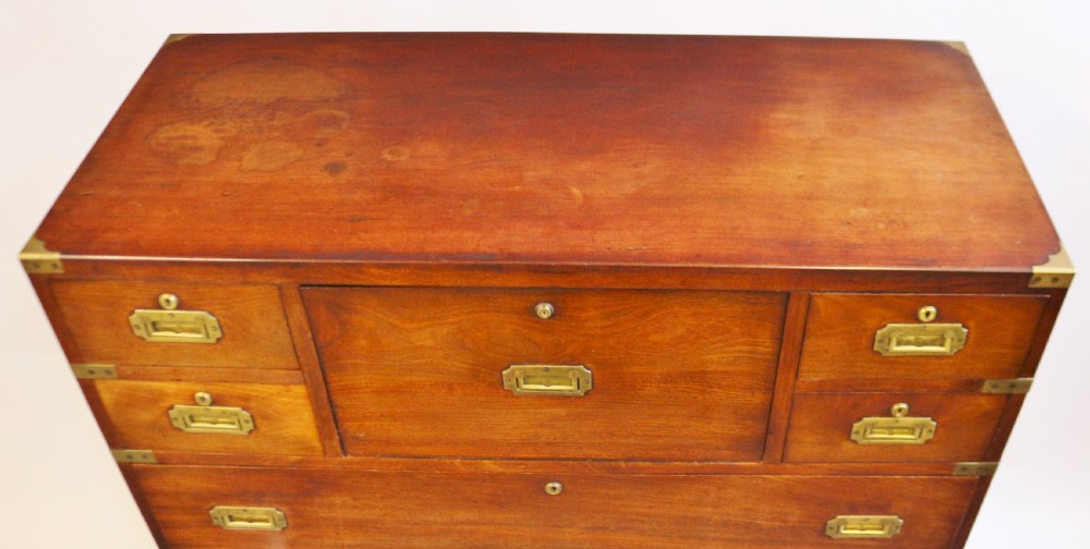 Victorian Mahogany 2 Part Brass Bound Military Chest with Secretaire View VI