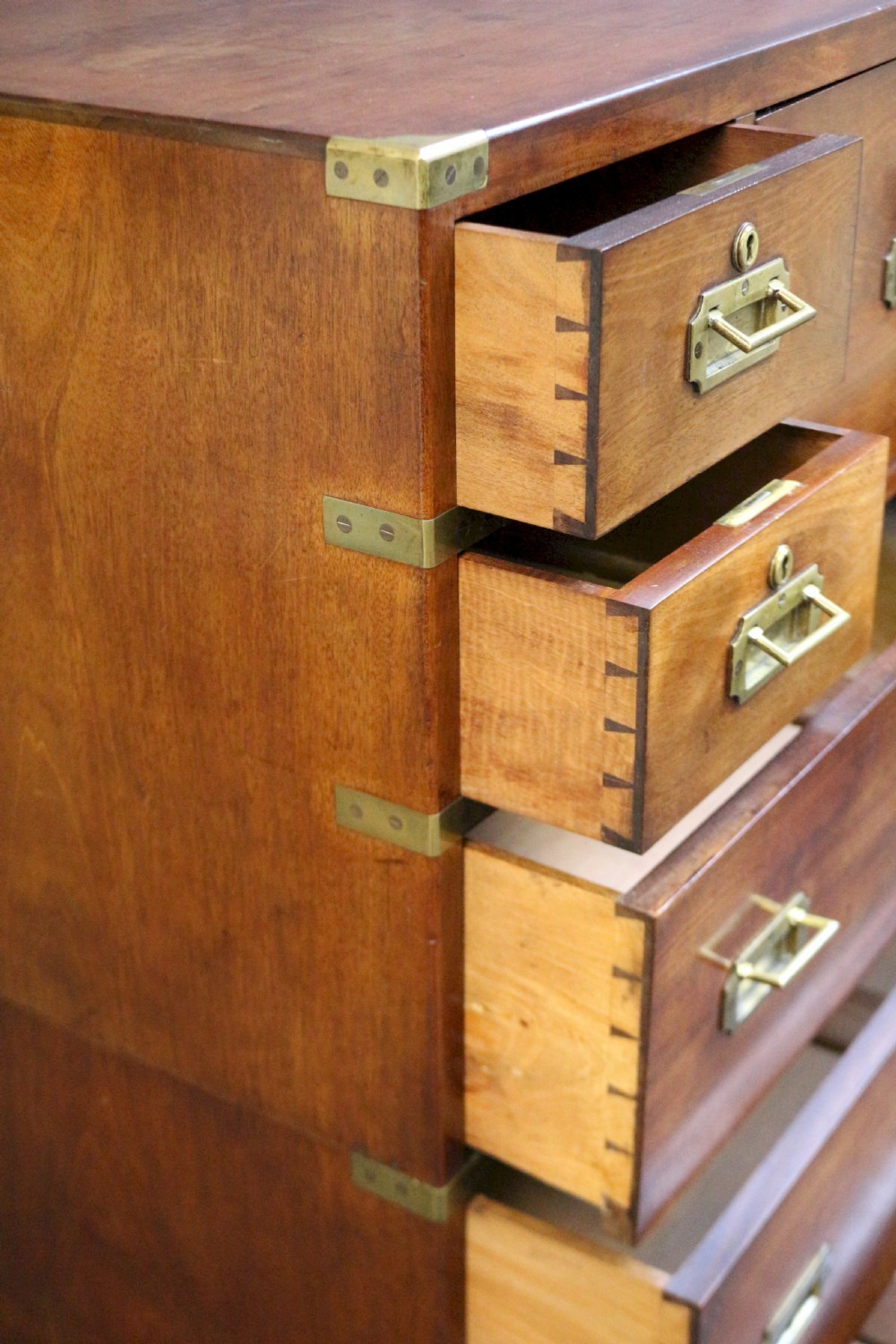 Victorian Mahogany 2 Part Brass Bound Military Chest with Secretaire View IX