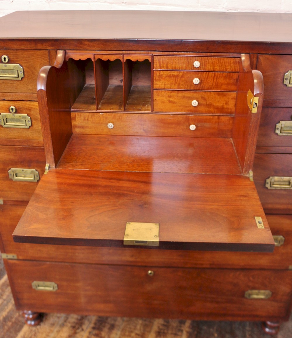 Victorian Mahogany 2 Part Brass Bound Military Chest with Secretaire View X