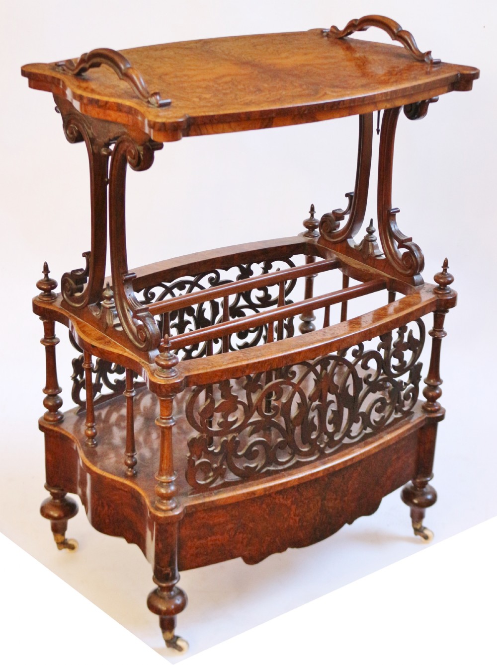 Victorian Figured Walnut Canterbury Whatnot