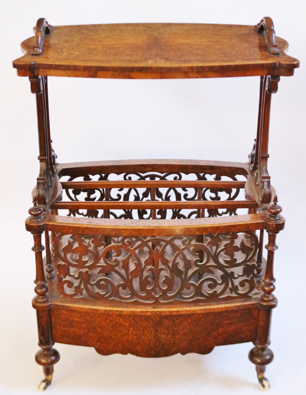 Victorian Figured Walnut Canterbury Whatnot View II