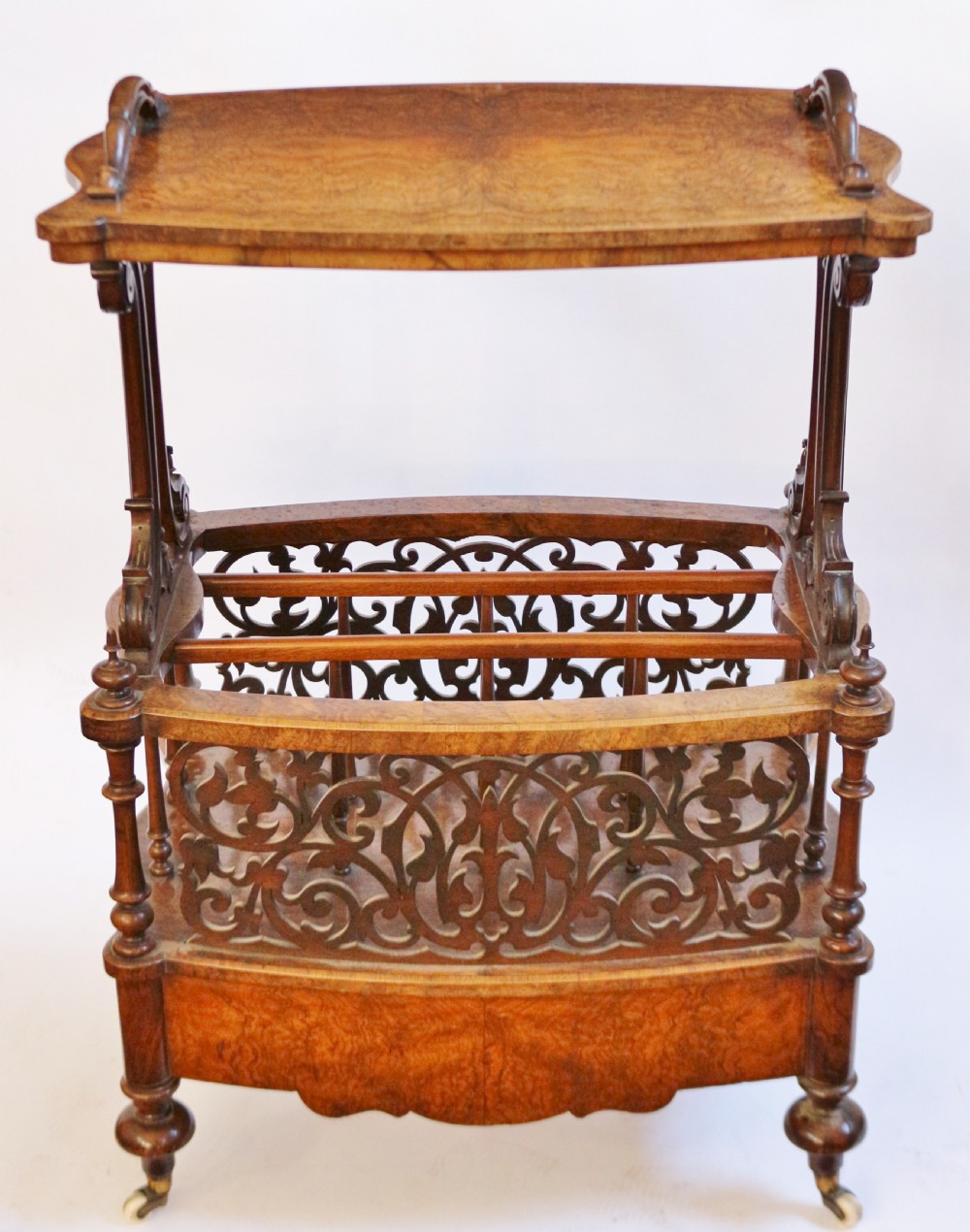 Victorian Figured Walnut Canterbury Whatnot View III