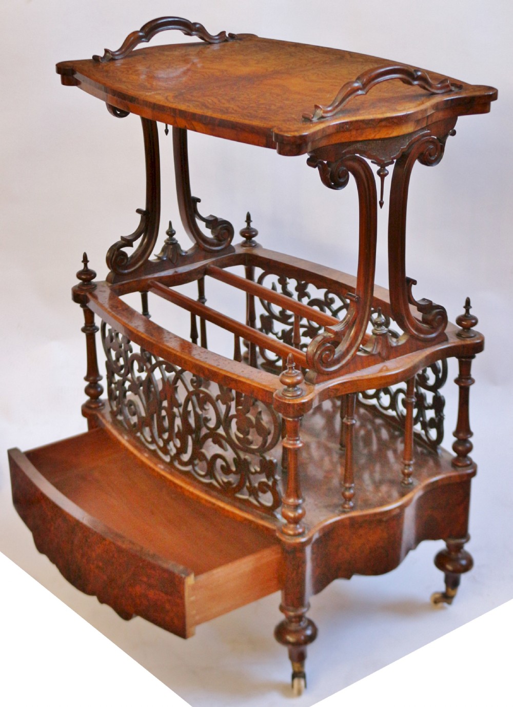 Victorian Figured Walnut Canterbury Whatnot View IV
