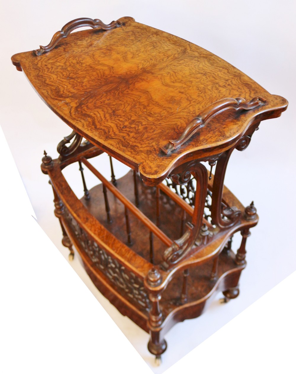 Victorian Figured Walnut Canterbury Whatnot View V