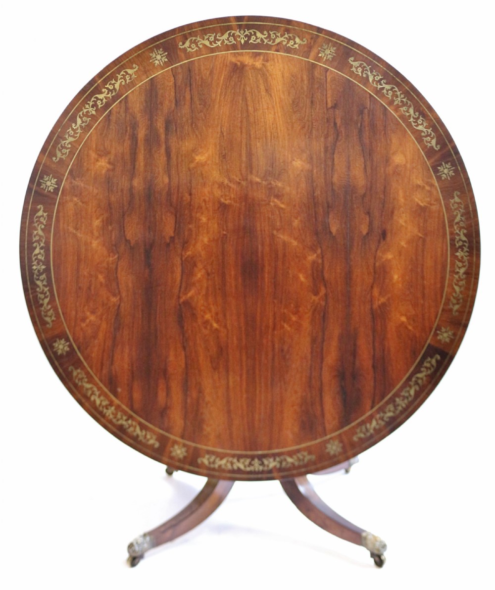 Regency Rosewood Circular Brass Inlaid Pedestal Centre Table