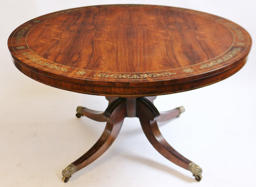 Regency Rosewood Circular Brass Inlaid Pedestal Centre Table View II