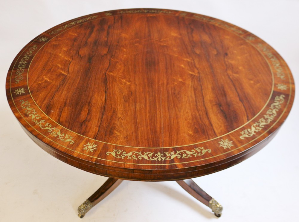 Regency Rosewood Circular Brass Inlaid Pedestal Centre Table View III