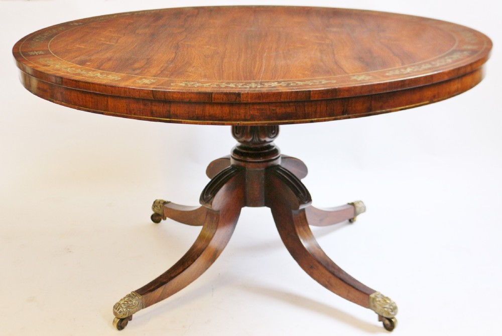 Regency Rosewood Circular Brass Inlaid Pedestal Centre Table View IV