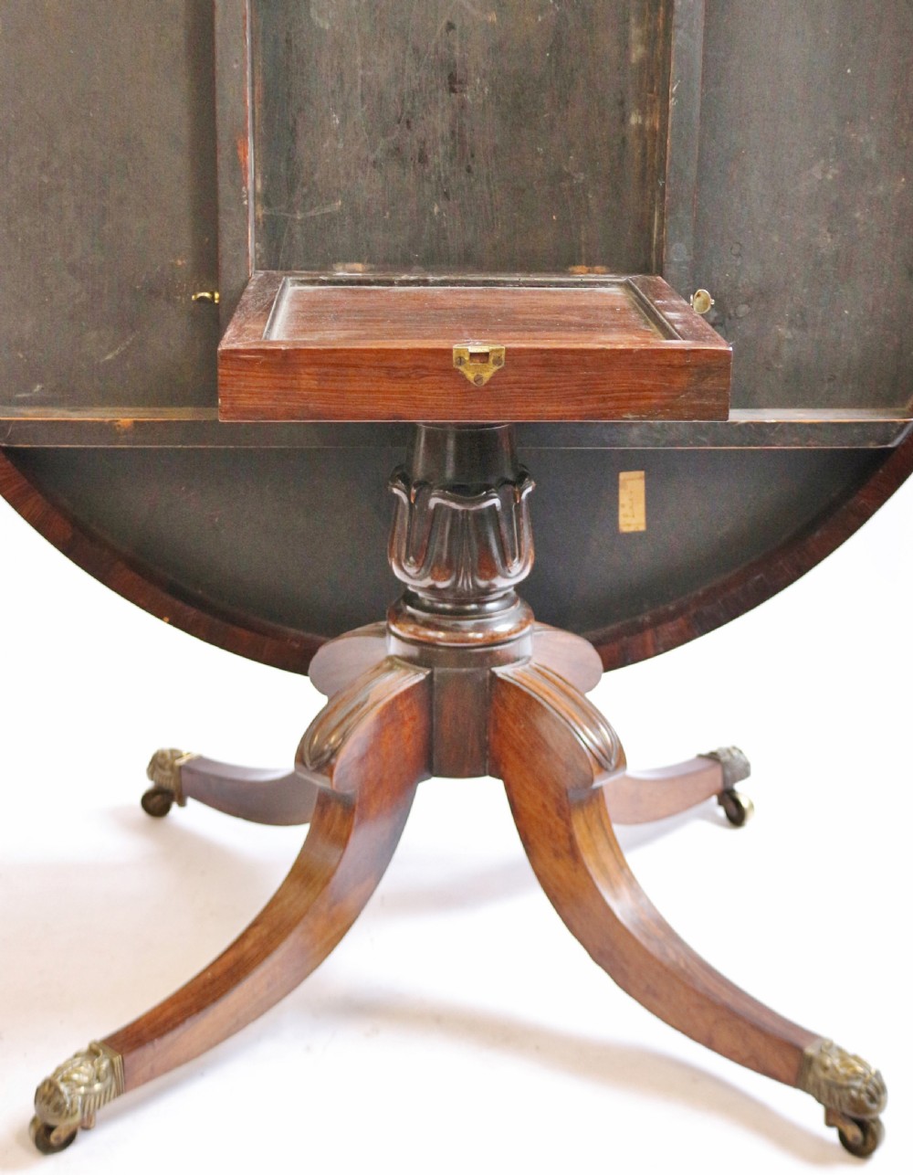 Regency Rosewood Circular Brass Inlaid Pedestal Centre Table View VI