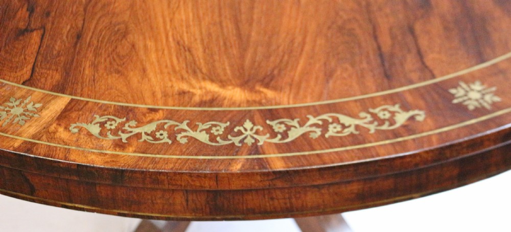 Regency Rosewood Circular Brass Inlaid Pedestal Centre Table View IX