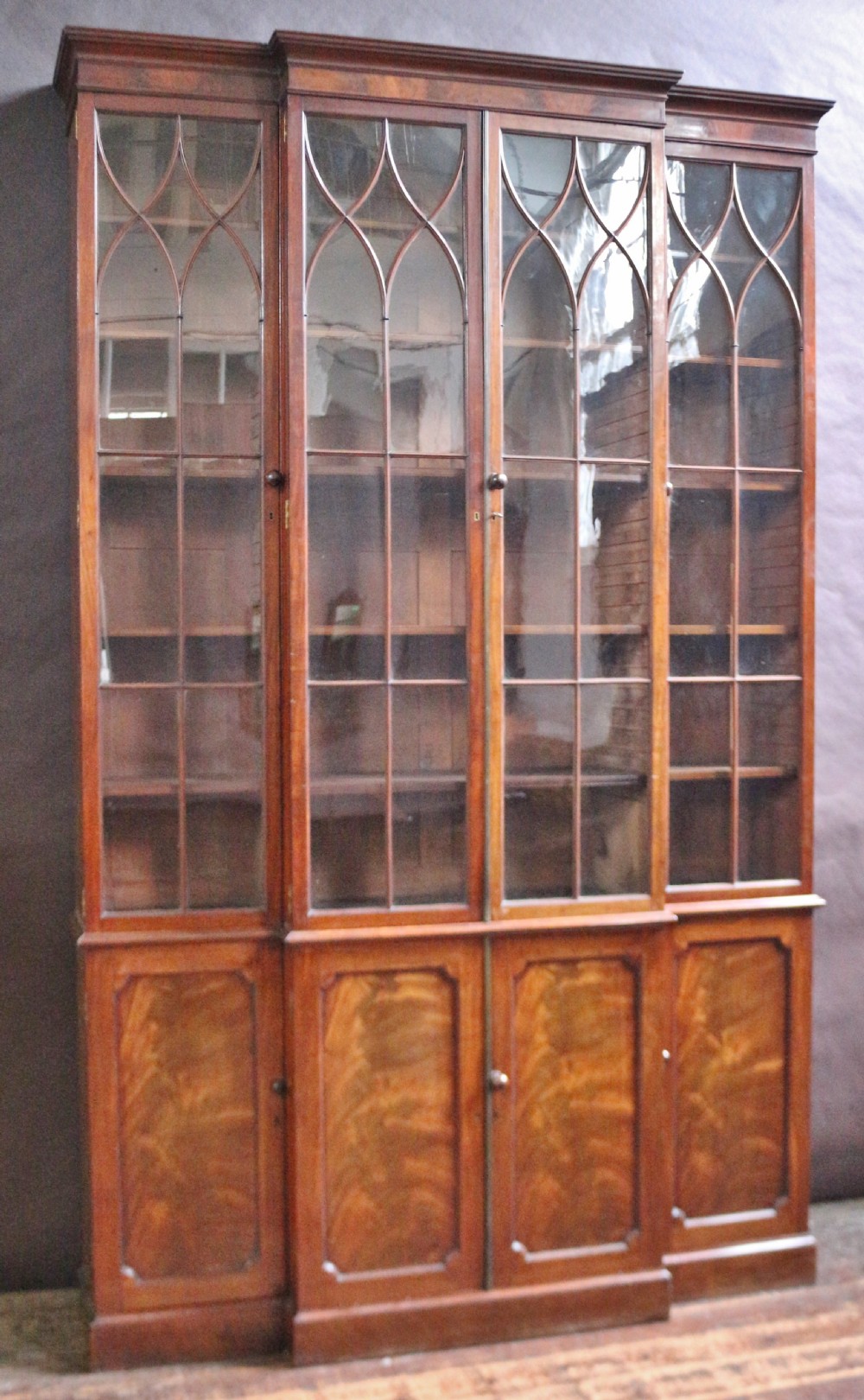 A Fine George 111 Mahogany 4 Door Breakfront Bookcase View II