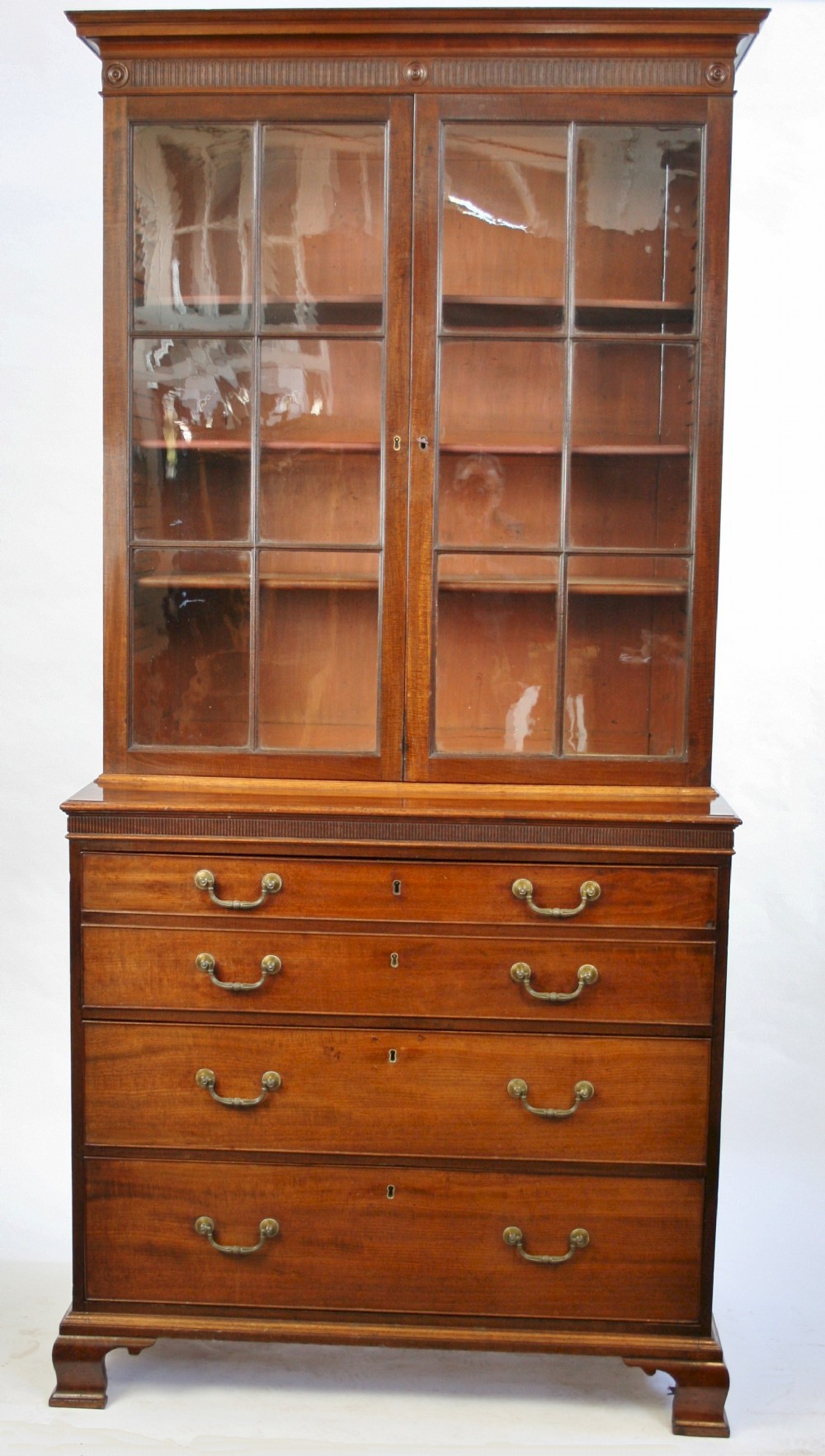 George III Mahogany Secretaire Bookcase on Chest Base