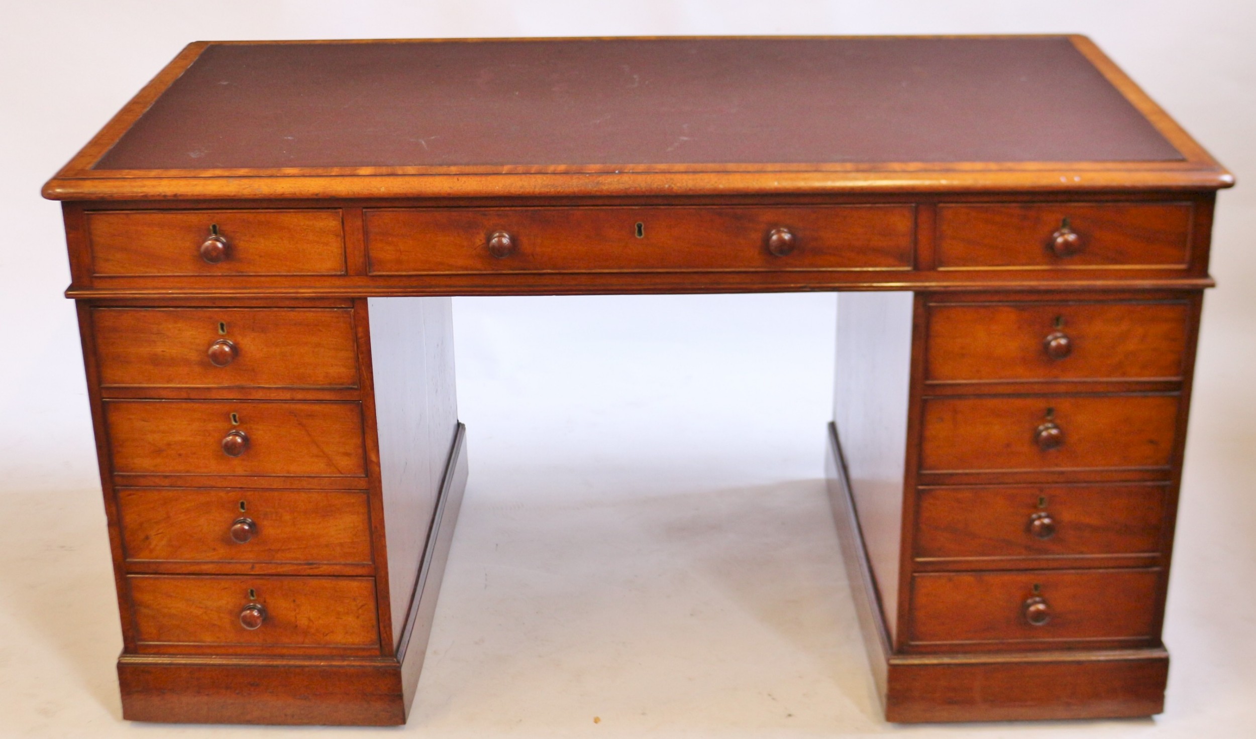 Early 19C Mahogany 3 Part 11 Drawer Kneehole Desk 