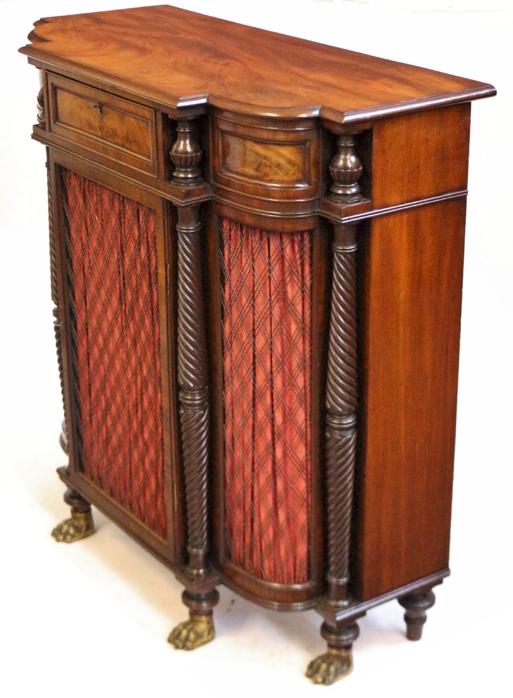 Fine Regency Mahogany 1 Door Shaped Side Cabinet View V