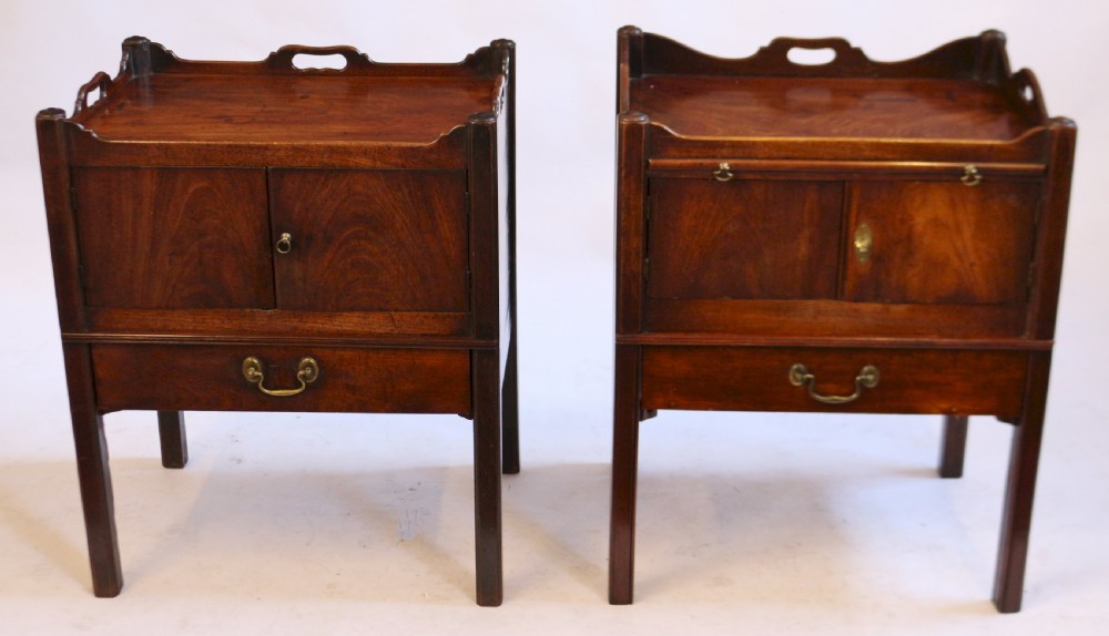 George 111 Mahogany Near Pair of Tray Top Bedside Cupboards