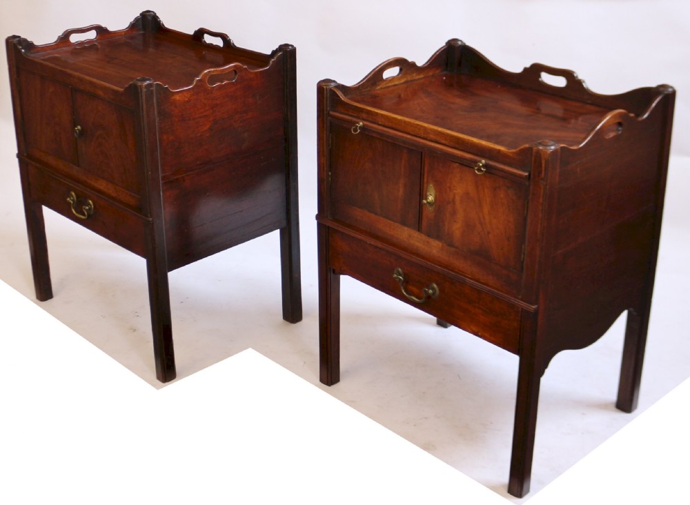 George 111 Mahogany Near Pair of Tray Top Bedside Cupboards View IV