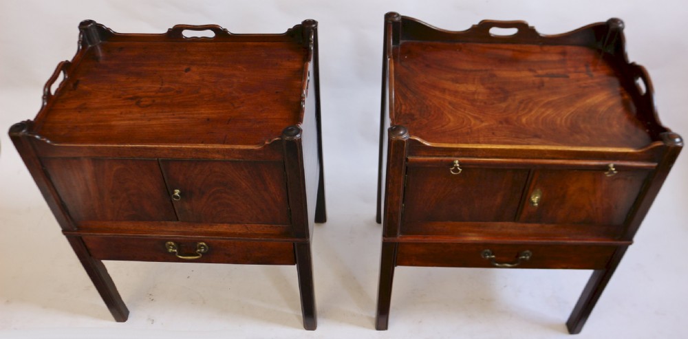 George 111 Mahogany Near Pair of Tray Top Bedside Cupboards View VI