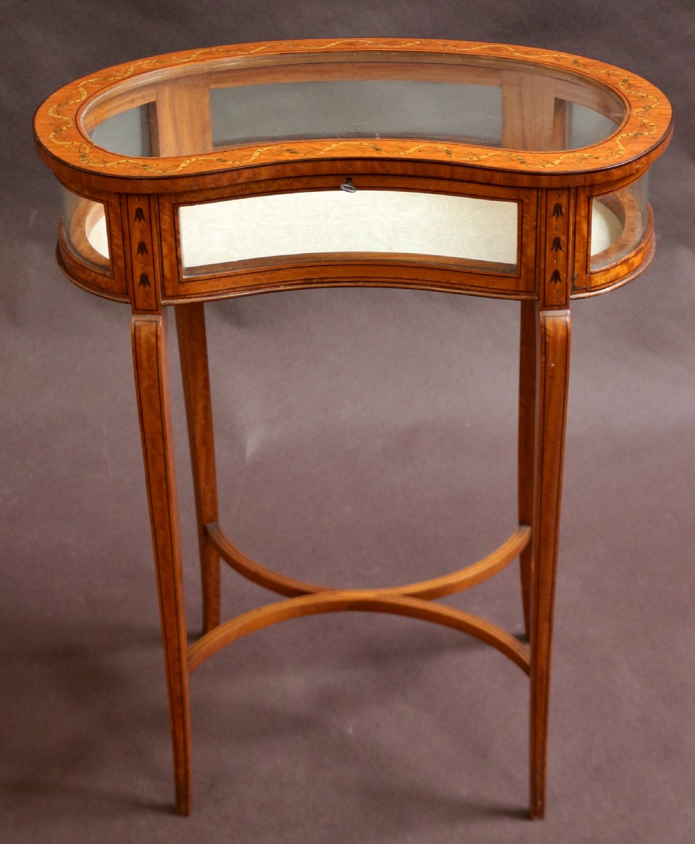 Edwardian Inlaid Satinwood Kidney Shaped Bijouterie Table