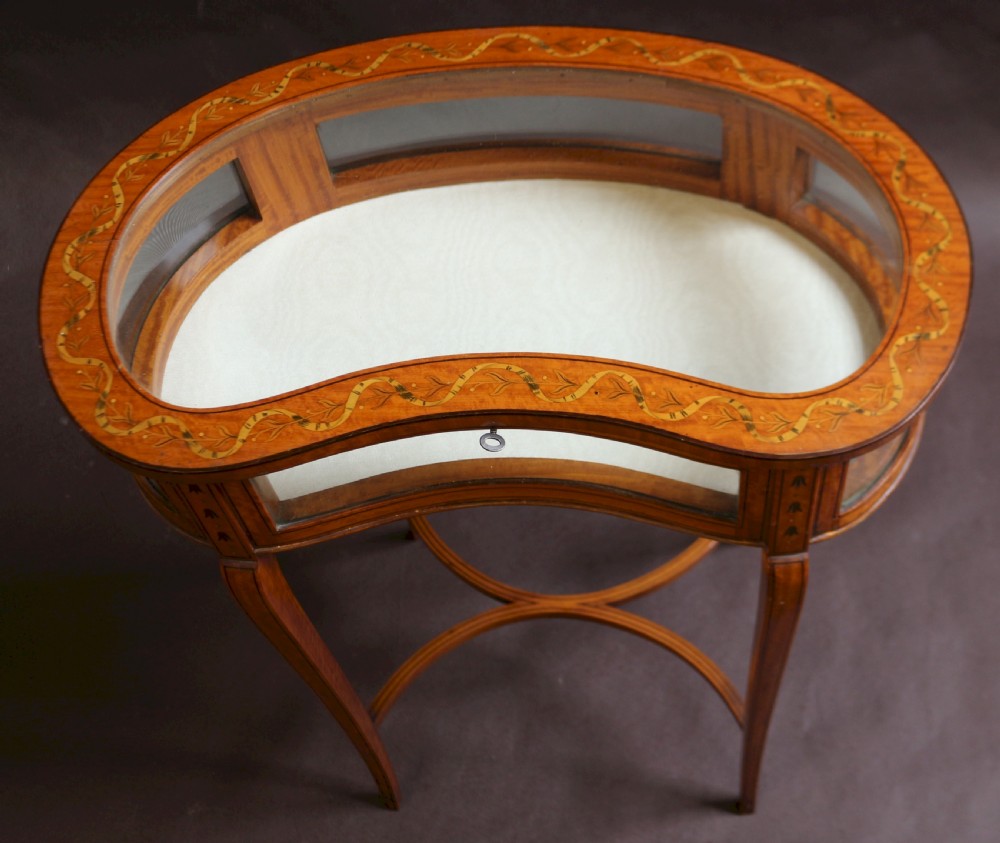 Edwardian Inlaid Satinwood Kidney Shaped Bijouterie Table View V