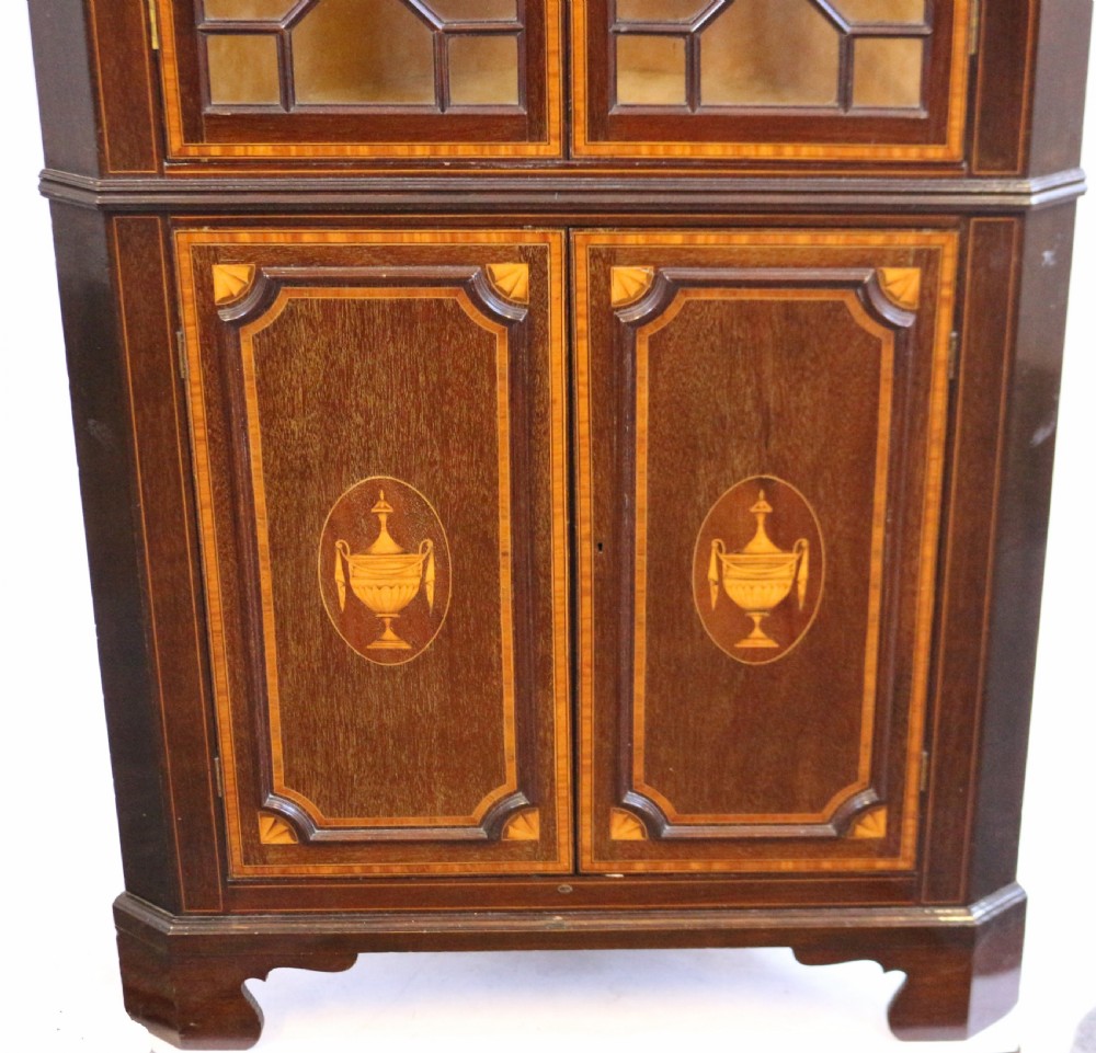 Late 19C Inlaid Mahogany Freestanding Corner Cabinet View II