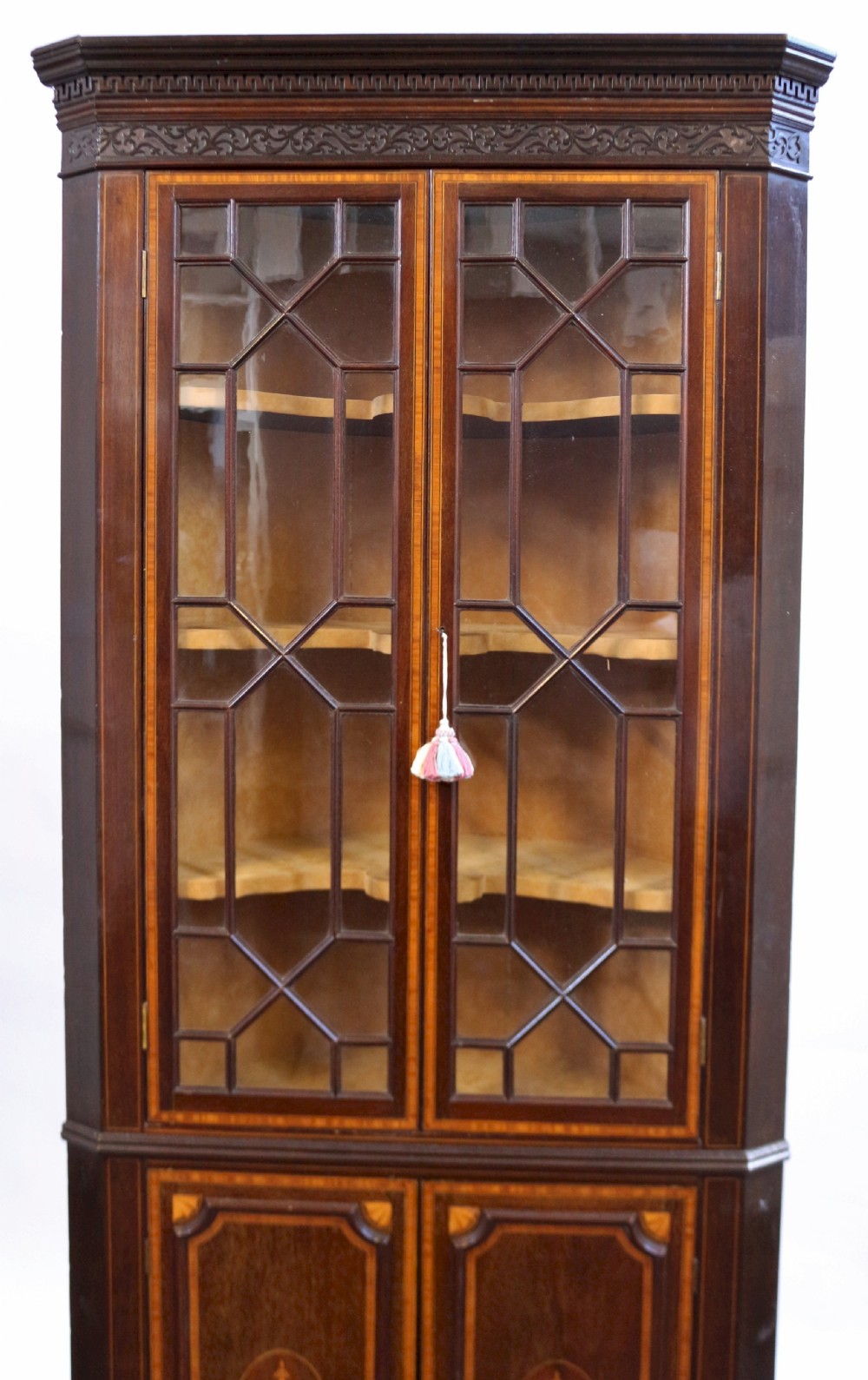 Late 19C Inlaid Mahogany Freestanding Corner Cabinet View III