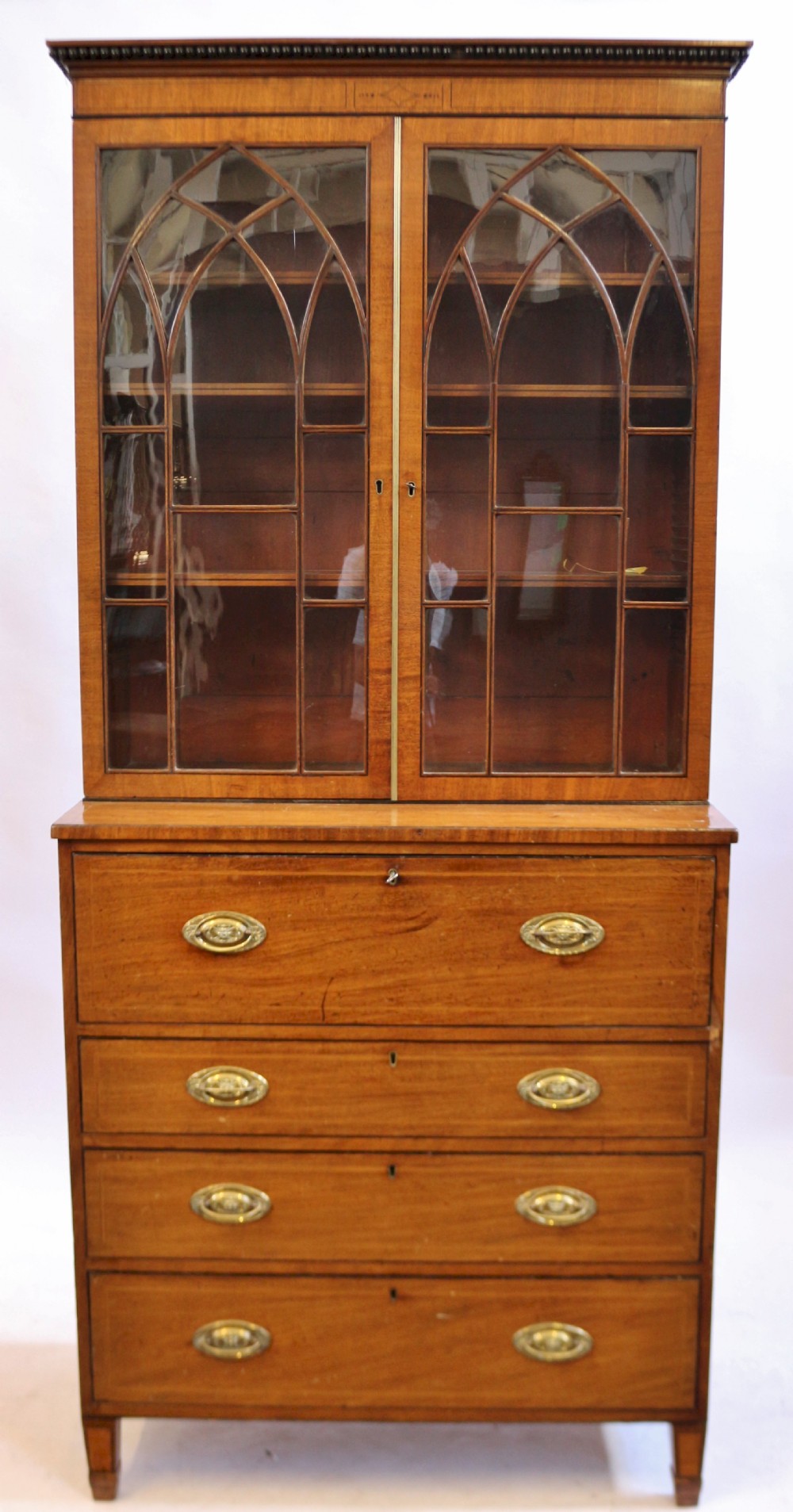George 111 Mahogany Ebony Strung Secretaire Bookcase