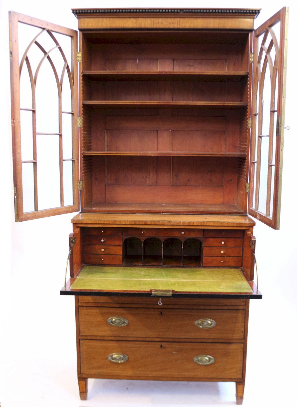 George 111 Mahogany Ebony Strung Secretaire Bookcase View II