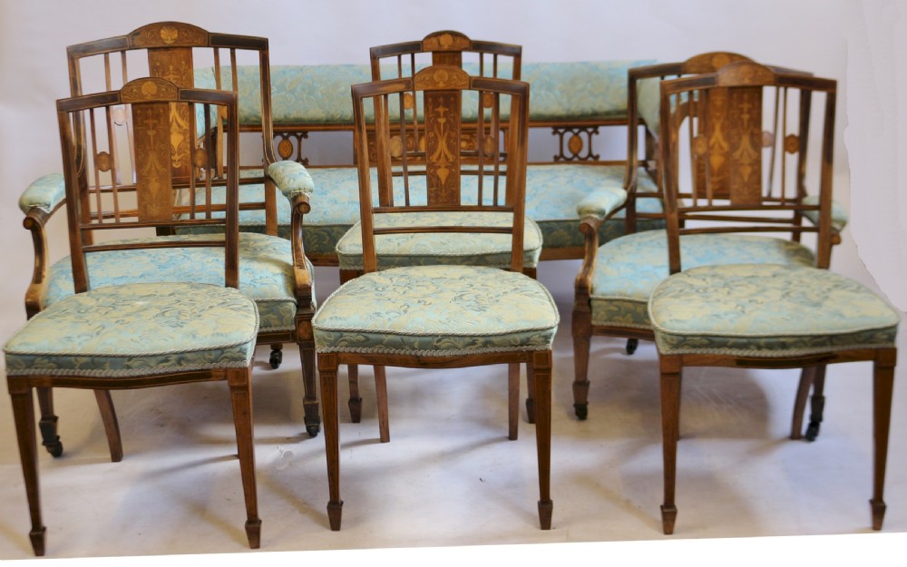 Edwardian Inlaid Rosewood 7 Piece Parlour Suite