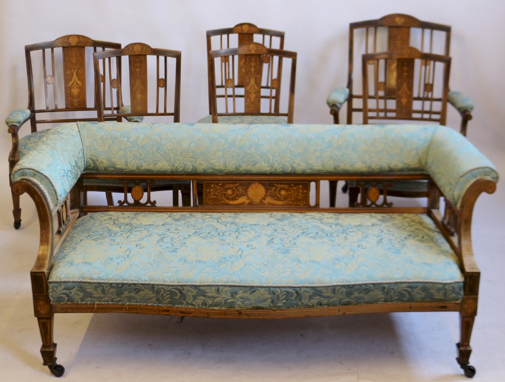 Edwardian Inlaid Rosewood 7 Piece Parlour Suite View II