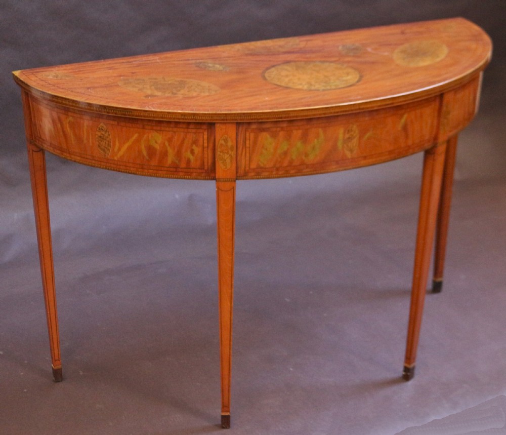 Late 19C Satinwood Inlaid Demi Lune Side Table View II