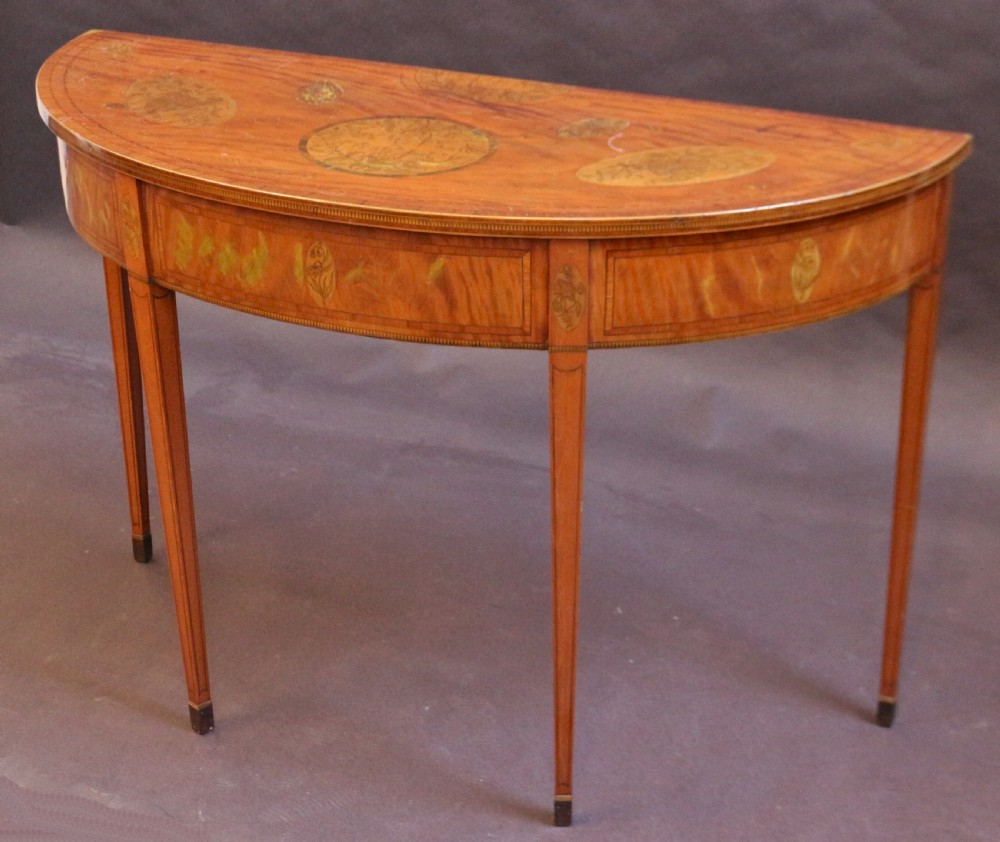 Late 19C Satinwood Inlaid Demi Lune Side Table View III
