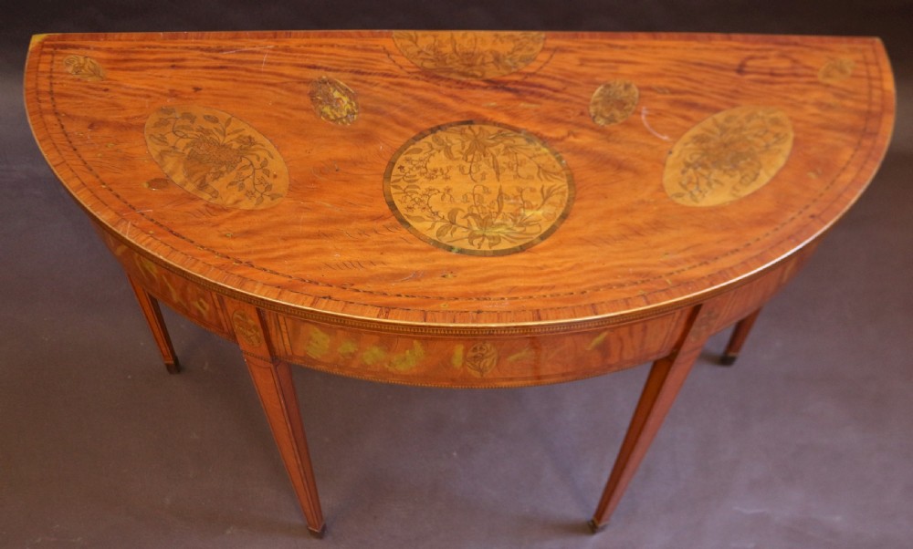 Late 19C Satinwood Inlaid Demi Lune Side Table View IV