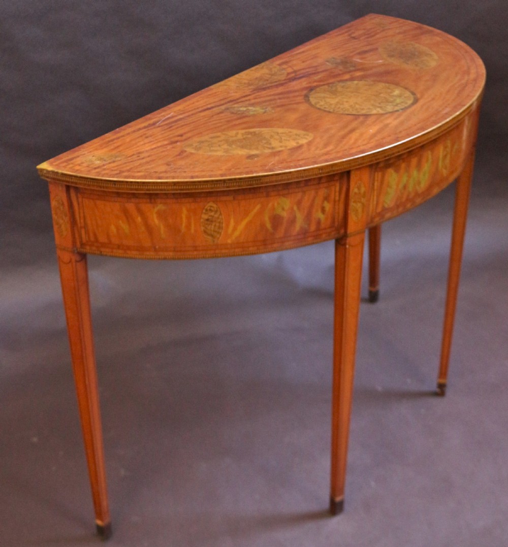 Late 19C Satinwood Inlaid Demi Lune Side Table View V