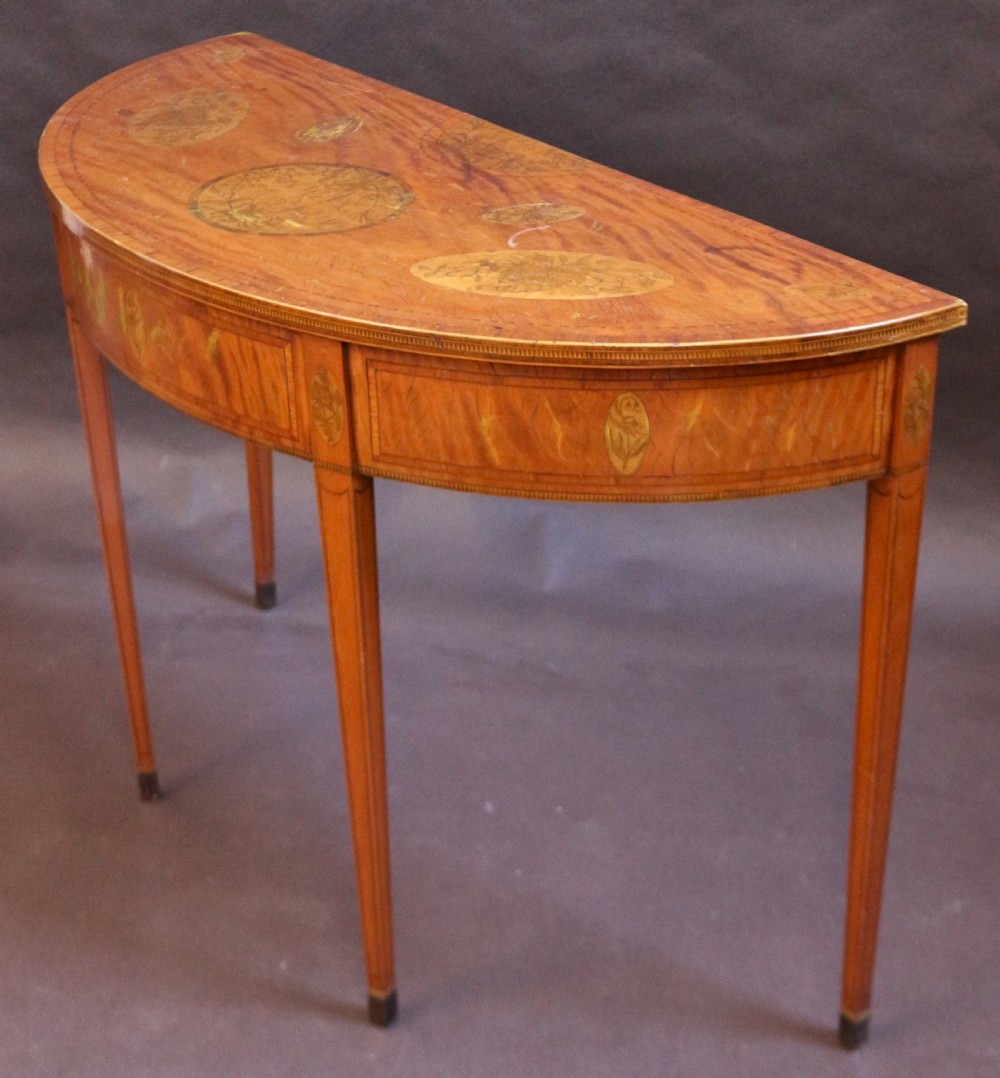 Late 19C Satinwood Inlaid Demi Lune Side Table View VI
