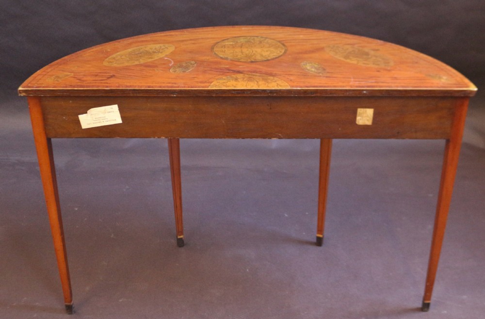 Late 19C Satinwood Inlaid Demi Lune Side Table View IX
