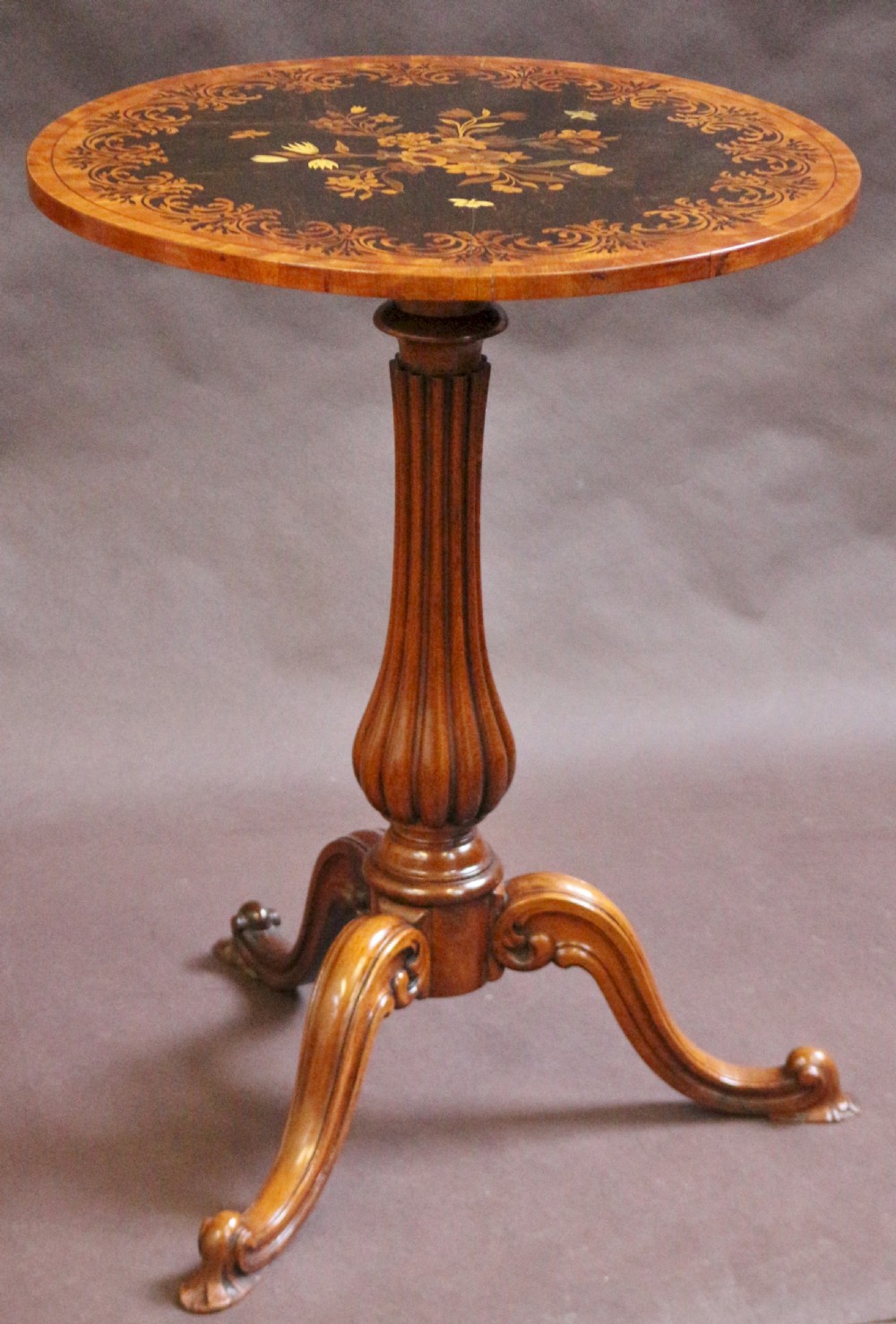 Victorian Satinwood and Rosewood Marquetry Inlaid Pedestal Tripod Table View VIII