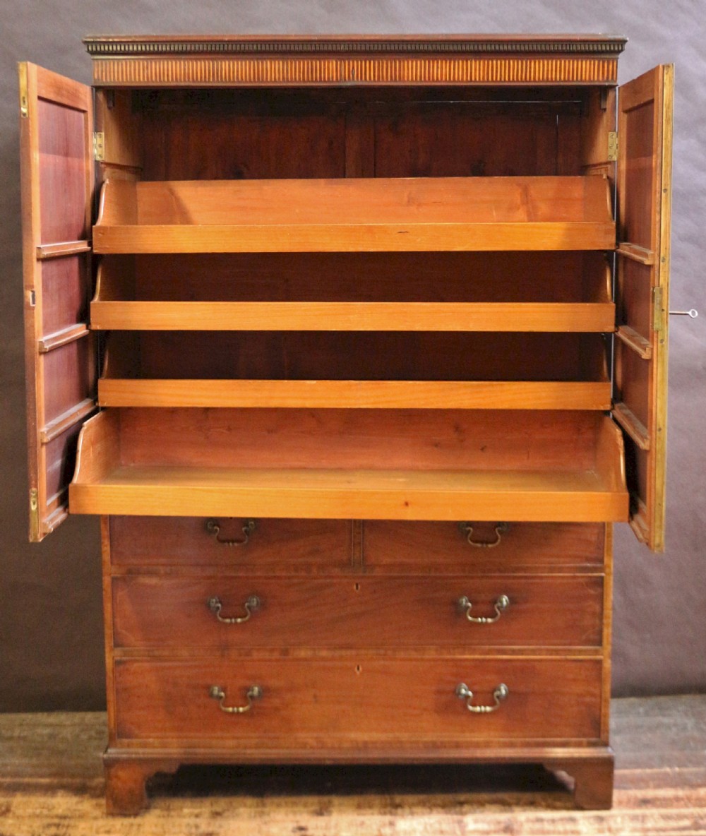 George 111 Mahogany Inlaid Linen Press with Sliding Trays View III