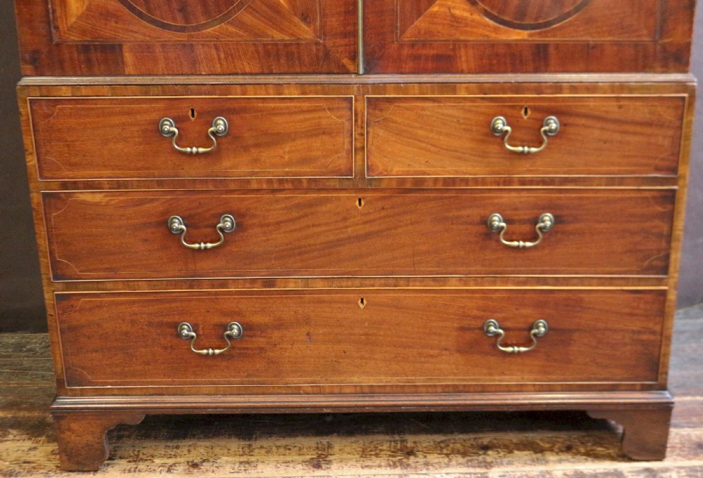 George 111 Mahogany Inlaid Linen Press with Sliding Trays View VII