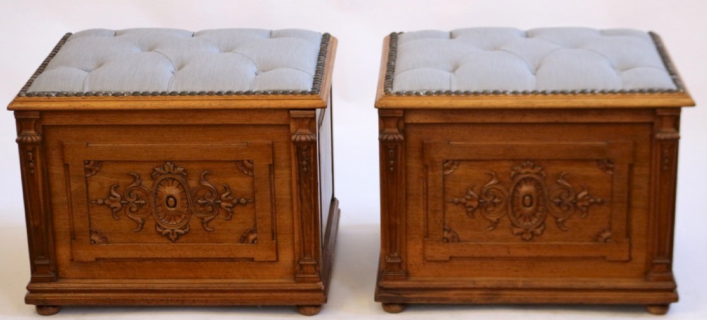 Victorian Walnut Pair of Box Stools