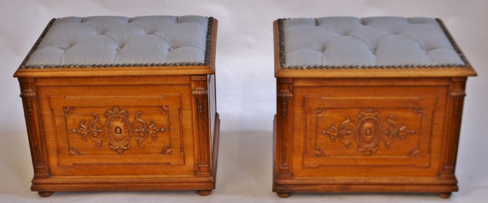 Victorian Walnut Pair of Box Stools View II