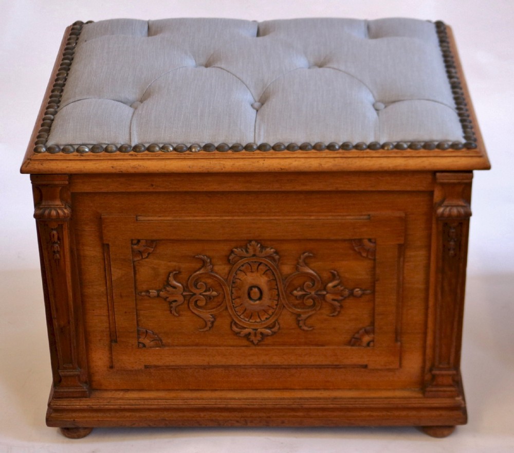 Victorian Walnut Pair of Box Stools View III