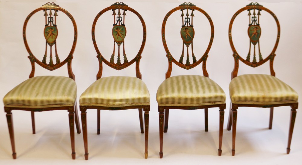 Late 19C Satinwood Painted Decorated 7 Piece Salon Suite View II