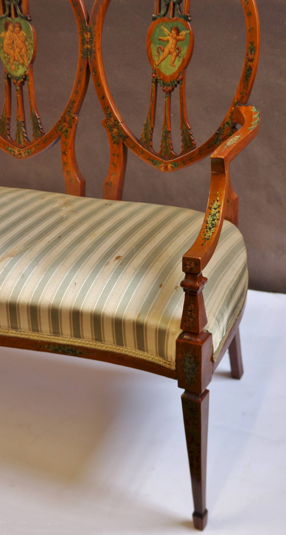 Late 19C Satinwood Painted Decorated 7 Piece Salon Suite View VI
