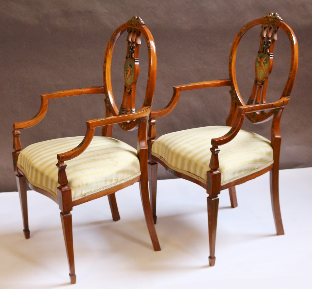 Late 19C Satinwood Painted Decorated 7 Piece Salon Suite View VIII