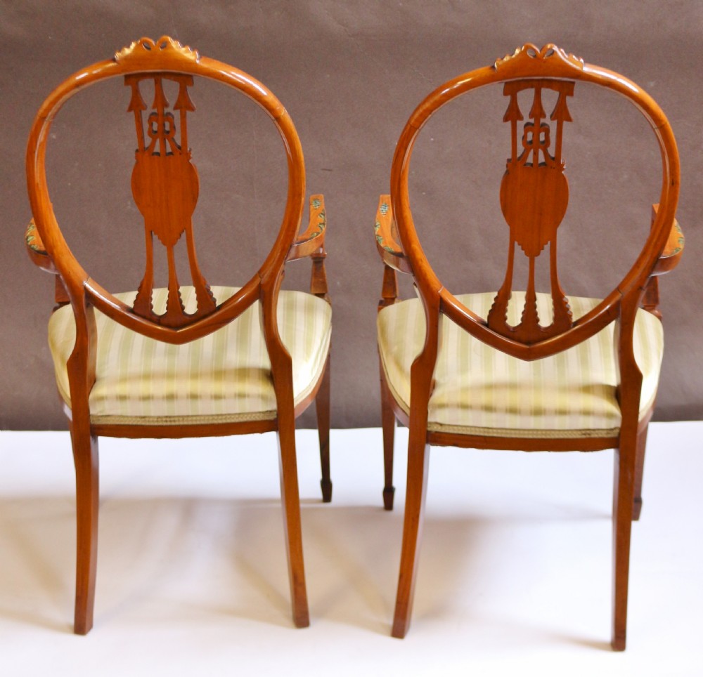 Late 19C Satinwood Painted Decorated 7 Piece Salon Suite View IX