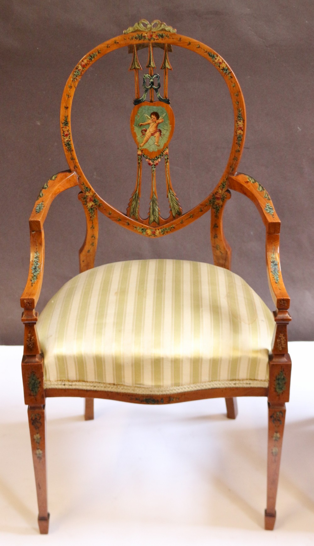 Late 19C Satinwood Painted Decorated 7 Piece Salon Suite View X
