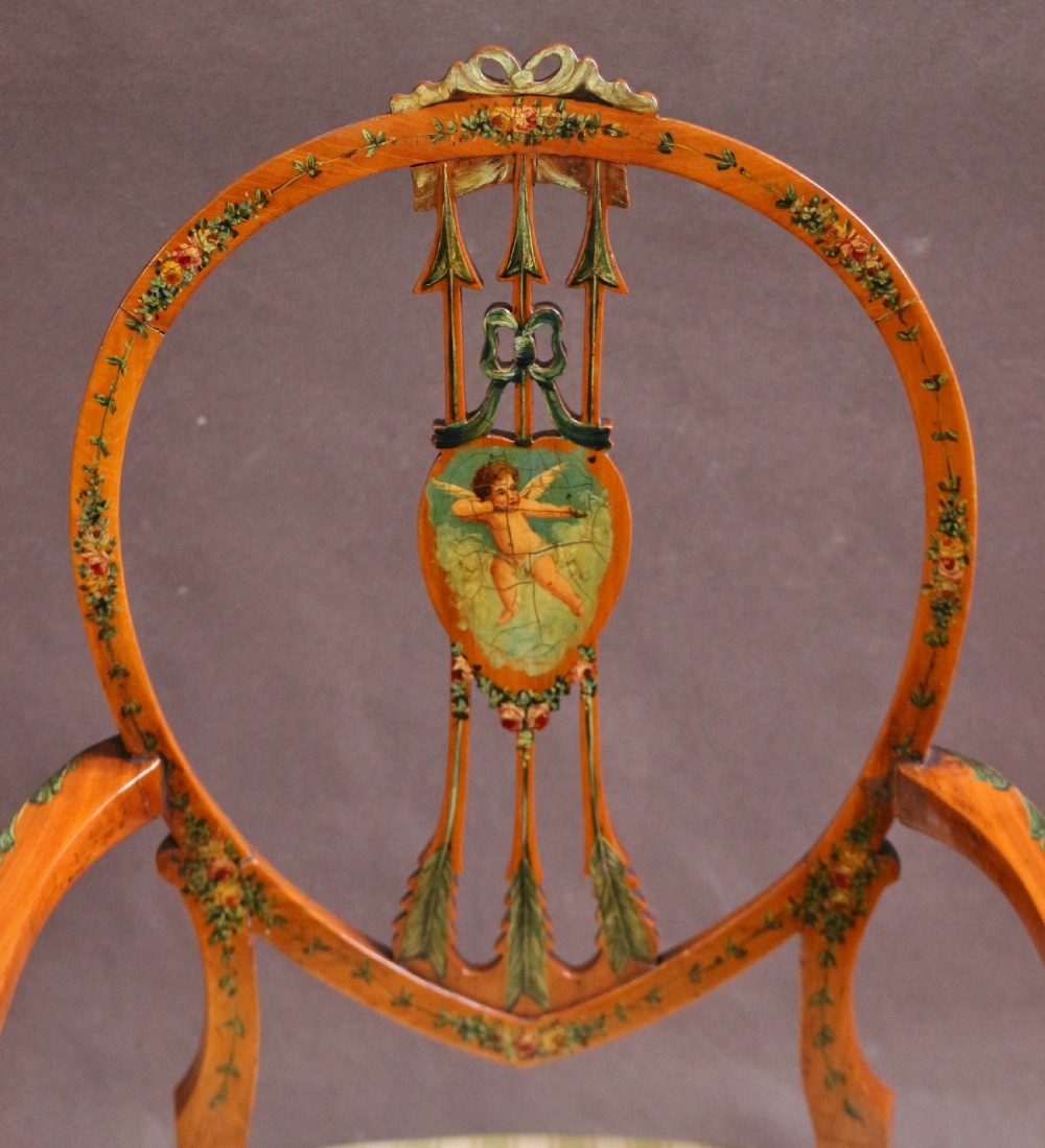 Late 19C Satinwood Painted Decorated 7 Piece Salon Suite View XII