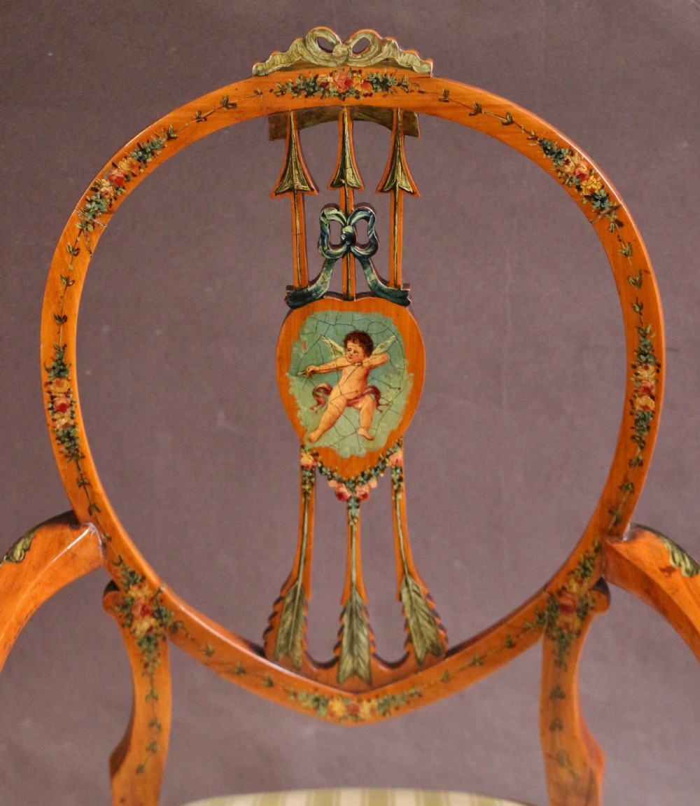 Late 19C Satinwood Painted Decorated 7 Piece Salon Suite View XIII